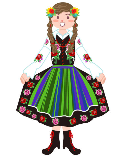 frau in polnischer nationaltracht. - women young women white background eastern europe stock-grafiken, -clipart, -cartoons und -symbole