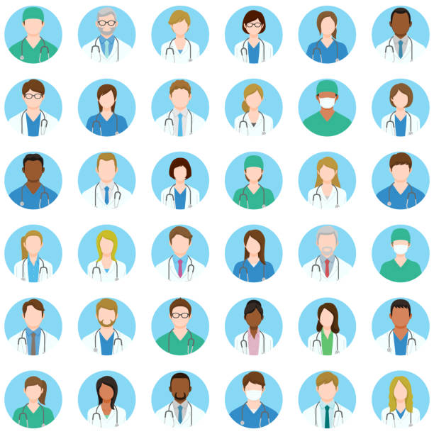 ilustraciones, imágenes clip art, dibujos animados e iconos de stock de conjunto de médicos y enfermeras iconos avatar. - doctor healthcare and medicine nurse team