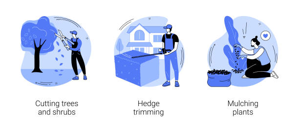 ilustrações, clipart, desenhos animados e ícones de jardim trabalha ilustrações de vetores de conceito abstrato. - nautical vessel wood sailing ship repairing