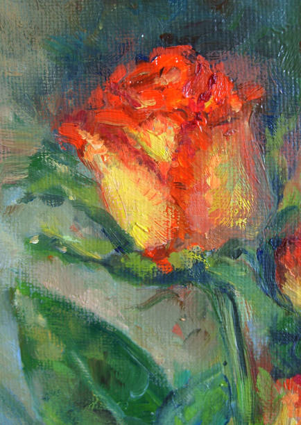 暗い背景にオレンジのバラ、油絵 - oil painting red dark backgrounds点のイラスト素材／クリップアート素材／マンガ素材／アイコン素材