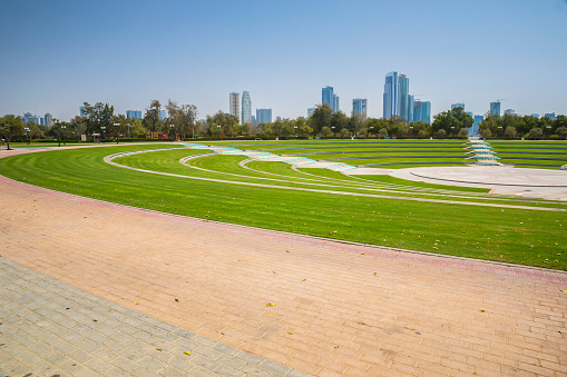 Dubai, UAE - March 04, 2021: Floral amphitheater in the park at Al Mamzar beach in Dubai