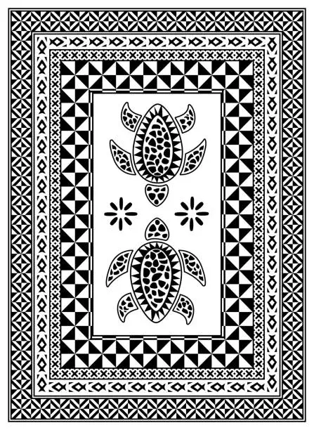 Vector illustration of Turtle pattern inspired by Fiji and Pacific Islands traditional design elements.