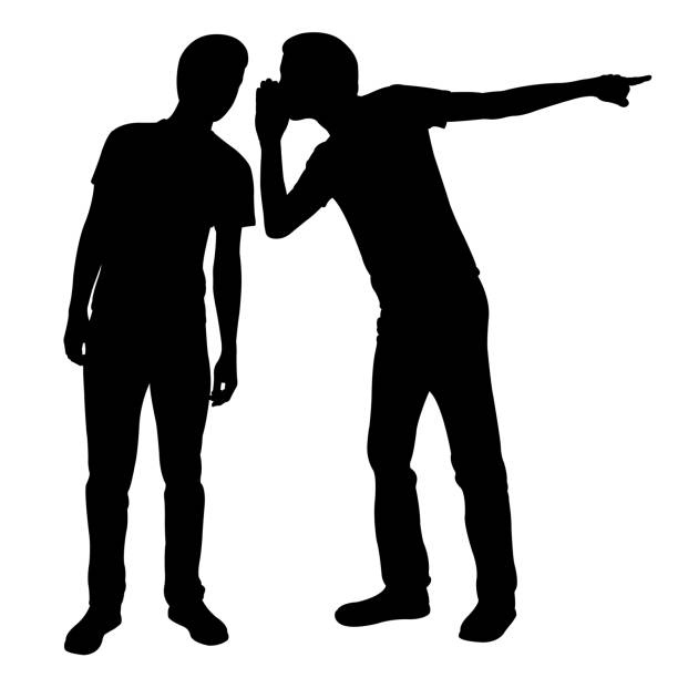 gossip men silhouette of a man whispering in another mans ear whisper men stock illustrations