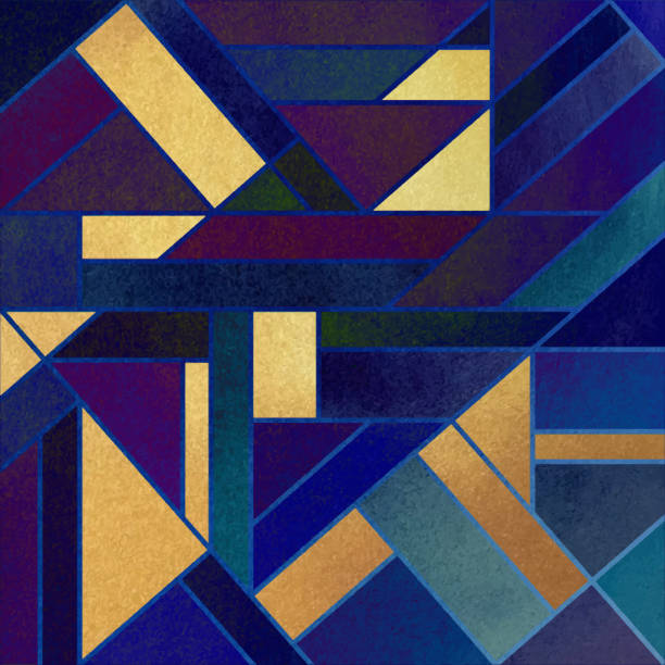 istock Abstract Geometric Blue Background. Golden invitation, brochure or banner with minimalistic geometric style.Gold lines, Glitter, Frame, Vector Fashion Wallpaper, Poster. Abstract Rectangle Blue Toned Acrylic Painting Background. 1314924544