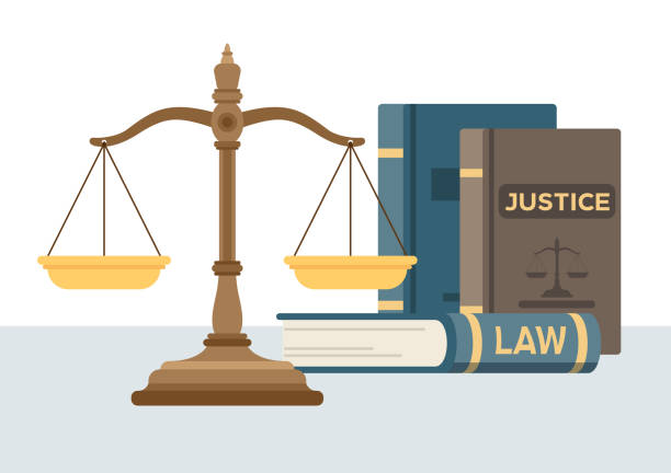 ilustrações de stock, clip art, desenhos animados e ícones de justice and law vector illustration in flat design - scales of justice illustrations
