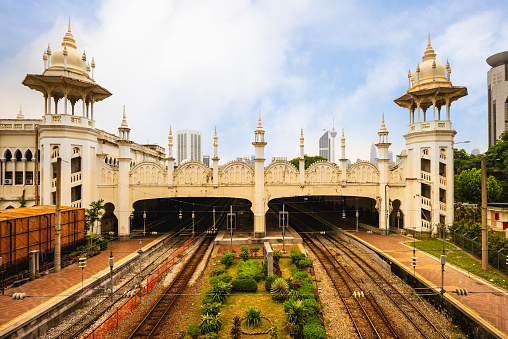 Suburban railway station in Mumbai of Western Railways with two local electric trains known as Life Line of Mumbai carrying thousands of commuters everyday.