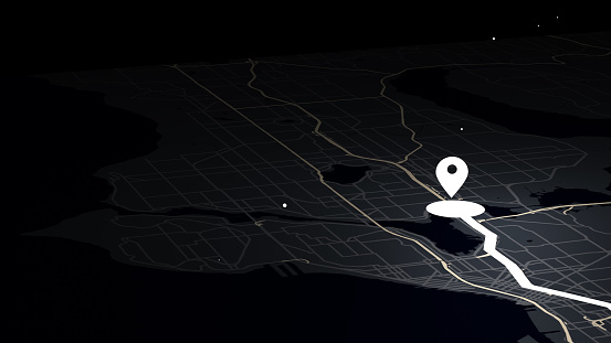 Photo of GPS navigator pin on black color map. Concept of navigation.