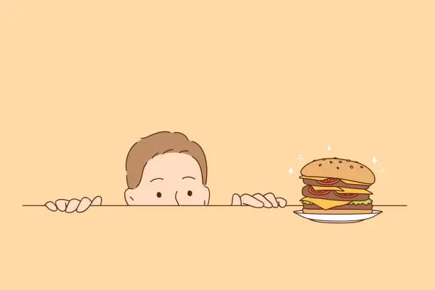 Vector illustration of Overeating, nutrition, hunger concept