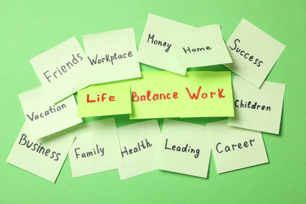 istock Sticky notes with words on green background. Life and work balance concept 1314929504