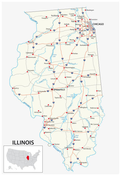 road map of the US American State of illinois road map of the US American State of illinois illinois stock illustrations