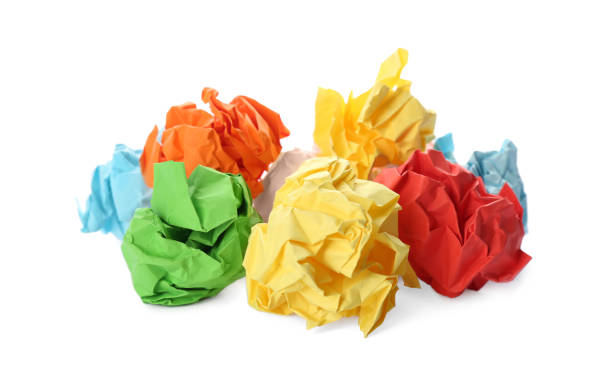 istock Crumpled sheets of color paper on white background 1314930944