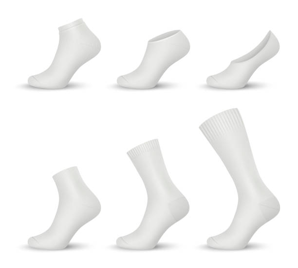 Socks realistic. Modern shoes fashioned socks for sport and daily activities decent vector mockups 3d collection Socks realistic. Modern shoes fashioned socks for sport and daily activities decent vector mockups 3d collection. Sport socks, foot clothes, fabric clothing collection short length stock illustrations