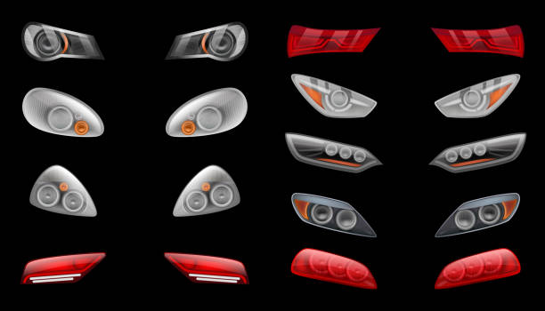 istock Cars headlights. Reflection glow effects for modern vehicles night lights on road decent vector realistic templates isolated 1314934618