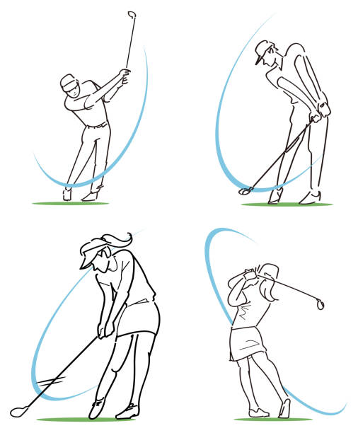 illustrazioni stock, clip art, cartoni animati e icone di tendenza di set swing da golf - golf golf club golf course teeing off