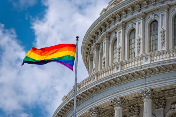 istock Rainbow flag waving on Washington DC Capitol 1314935114