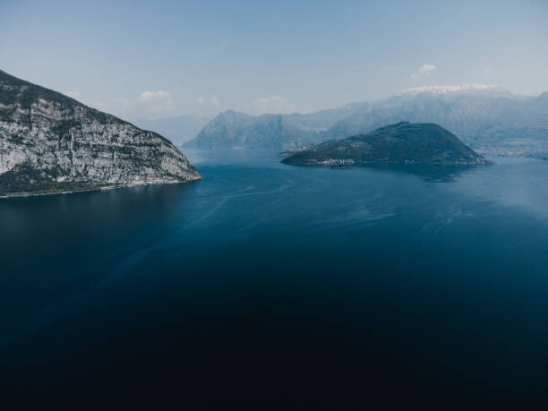 a great view on the iseo lake from a drone