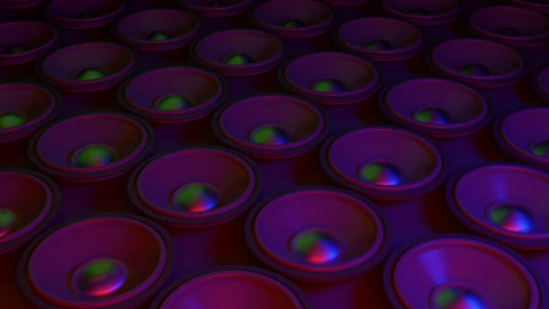 istock Music art concept speaker system dark light cyber light blue and pink , work space or background art. 3D rendering. 1314937613