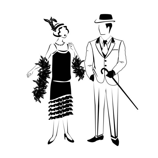 ilustrações de stock, clip art, desenhos animados e ícones de couple in retro clothes - men 20s cut out 30s