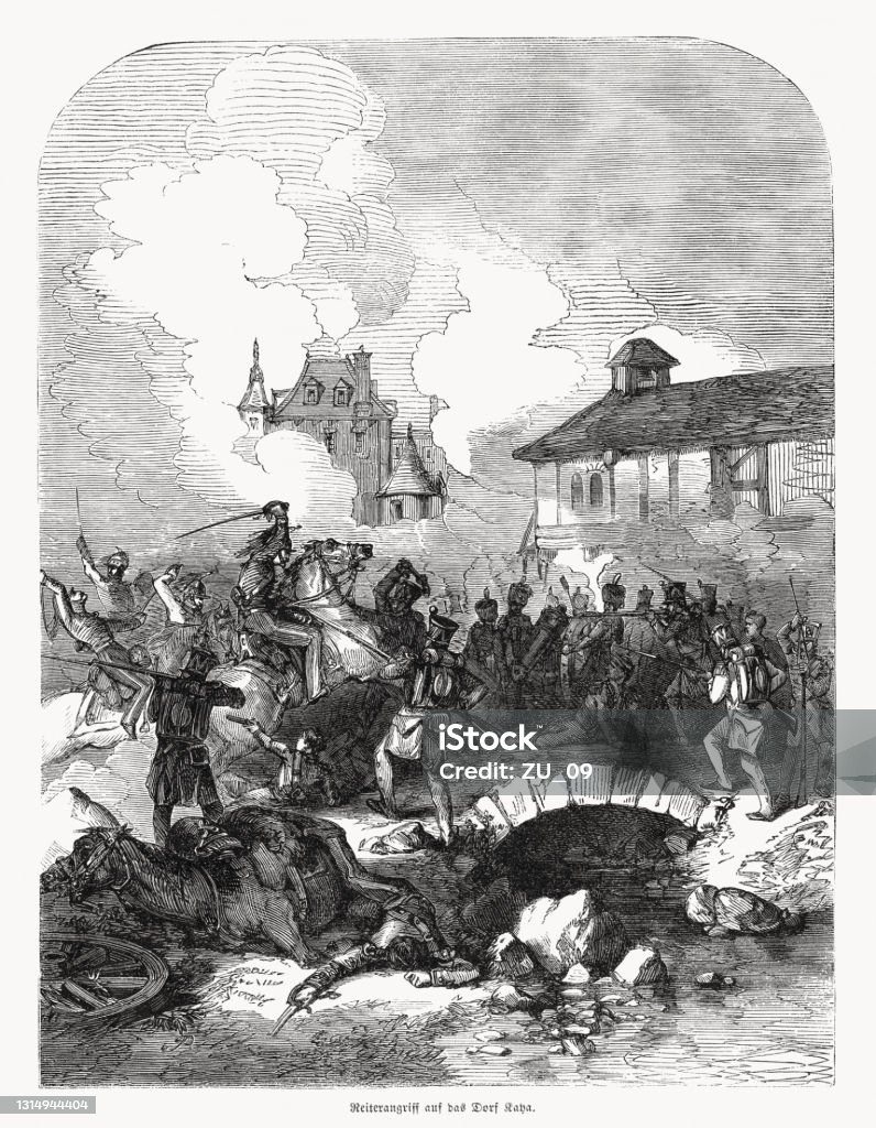 リュッツェンの戦い(1813年)、ナポレオン戦争、木彫、1868年出版 - イラスト素材...