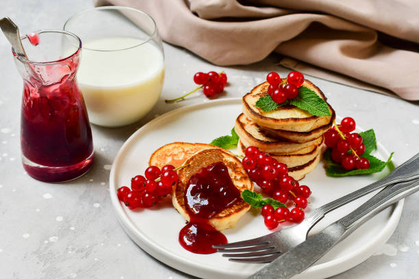 istock Breakfast food pancakes with cherry jam 1314945815