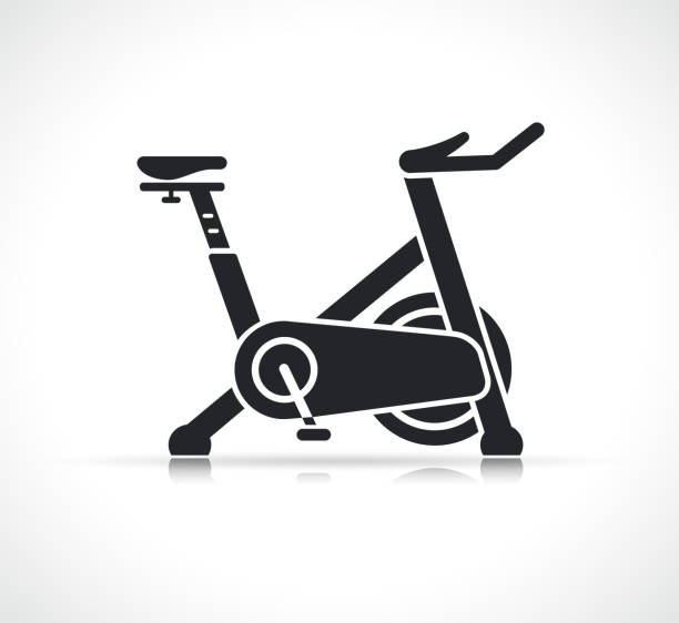 ilustraciones, imágenes clip art, dibujos animados e iconos de stock de icono de la máquina de la bicicleta de ejercicios aislado - bicicleta estática