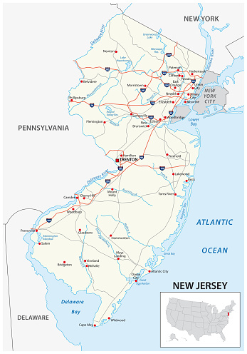 road map of the US American State of new jersey