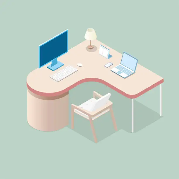 Vector illustration of Vector drawn office chair and desk.