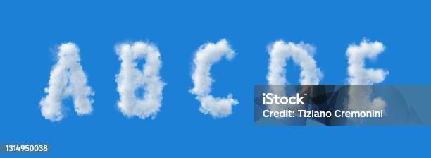 3d Alphabet Cloud Letters A B C D E Blue Sky 3d Illustration Stock Photo - Download Image Now