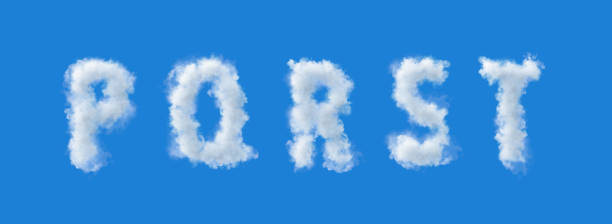 3d alphabet, cloud letters p q r s t, blue sky, 3d illustration - letter p fotos imagens e fotografias de stock