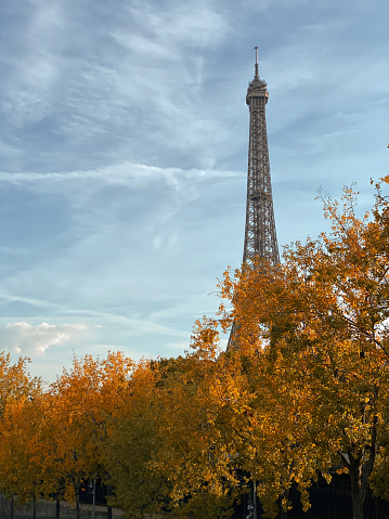 Eiffel tower in Paris France on an autumn day, Tour Eiffel in the fall