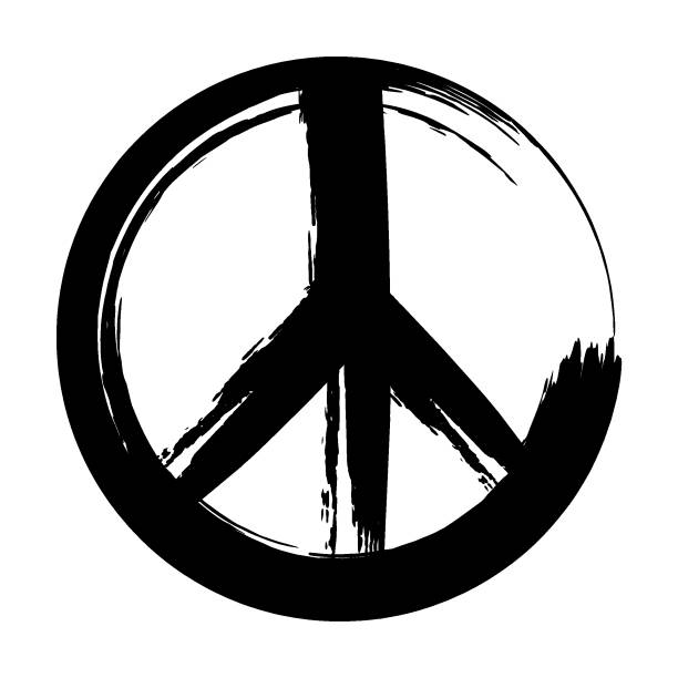 Isolated hand-drawn peace symbol, drawn with brush strokes in black ink Isolated hand-drawn peace symbol, drawn with brush strokes in black ink peace demonstration stock illustrations