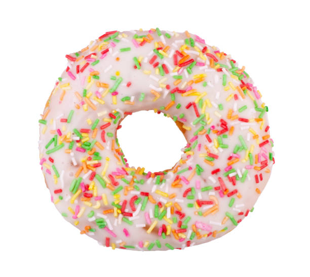 istock Donut with Pink and Yellow isolated on a White Background close up 1314955735