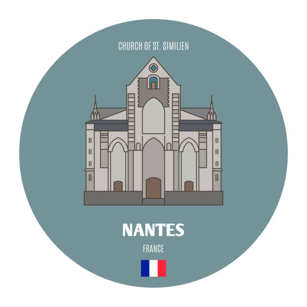 Church of St. Similien in Nantes, France Church of St. Similien in Nantes, France. Architectural symbols of European cities. Colorful vector nantes stock illustrations