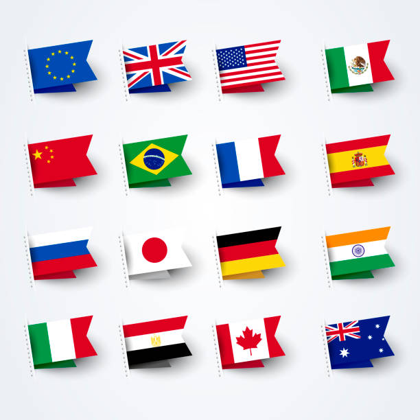 vektör i̇llüstrasyon dünya setinin farklı bayrakları. - japan spain stock illustrations