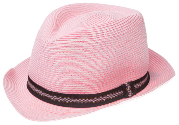 sombrero de panamá rosa aislado en blanco - pink hat fotografías e imágenes de stock