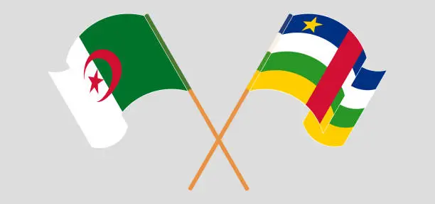 Vector illustration of Crossed and waving flags of Algeria and Central African Republic