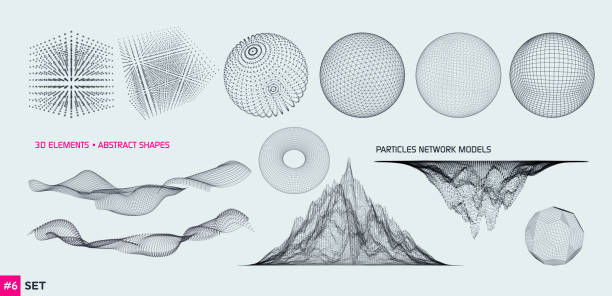 illustrations, cliparts, dessins animés et icônes de ensemble d’éléments 3d - sine wave abstract panoramic pattern