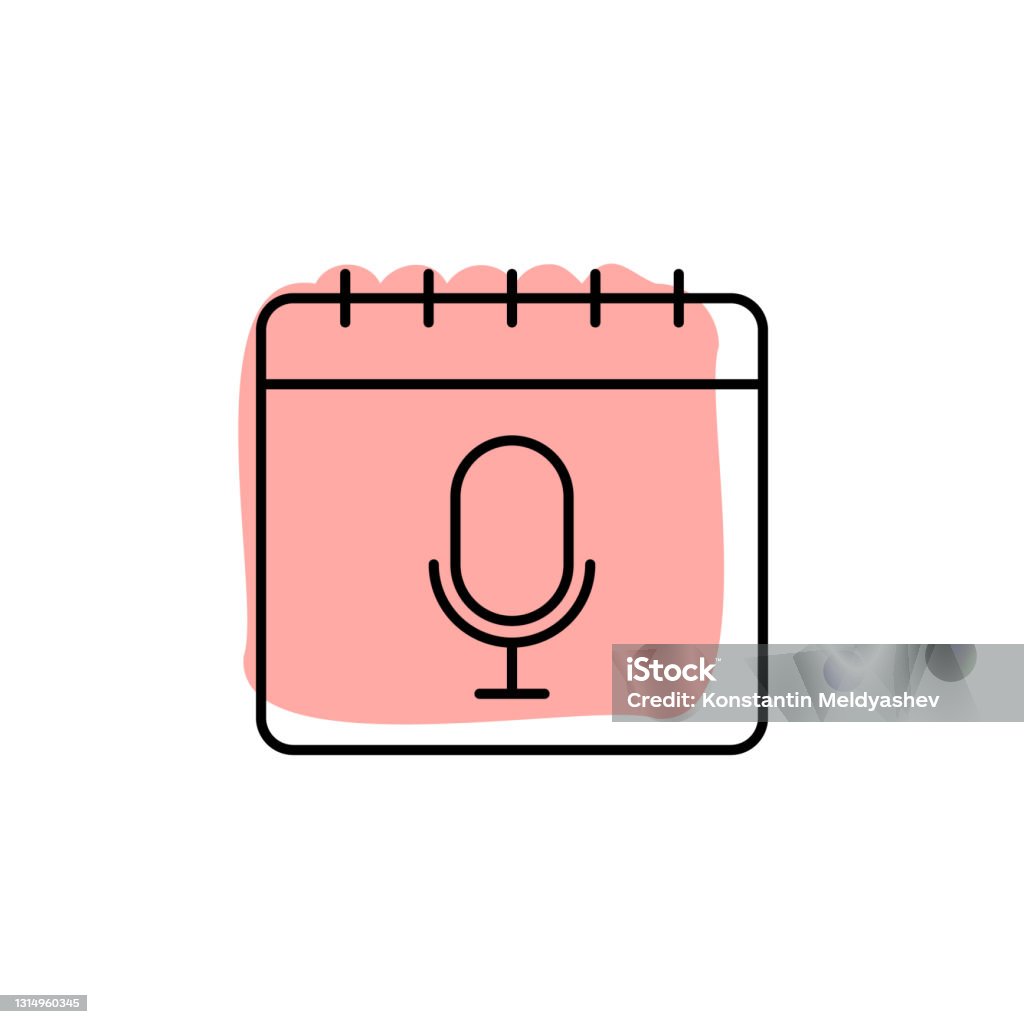 Calendar Microphone With Color Shadow Vector Icon In Calendar Set Stock