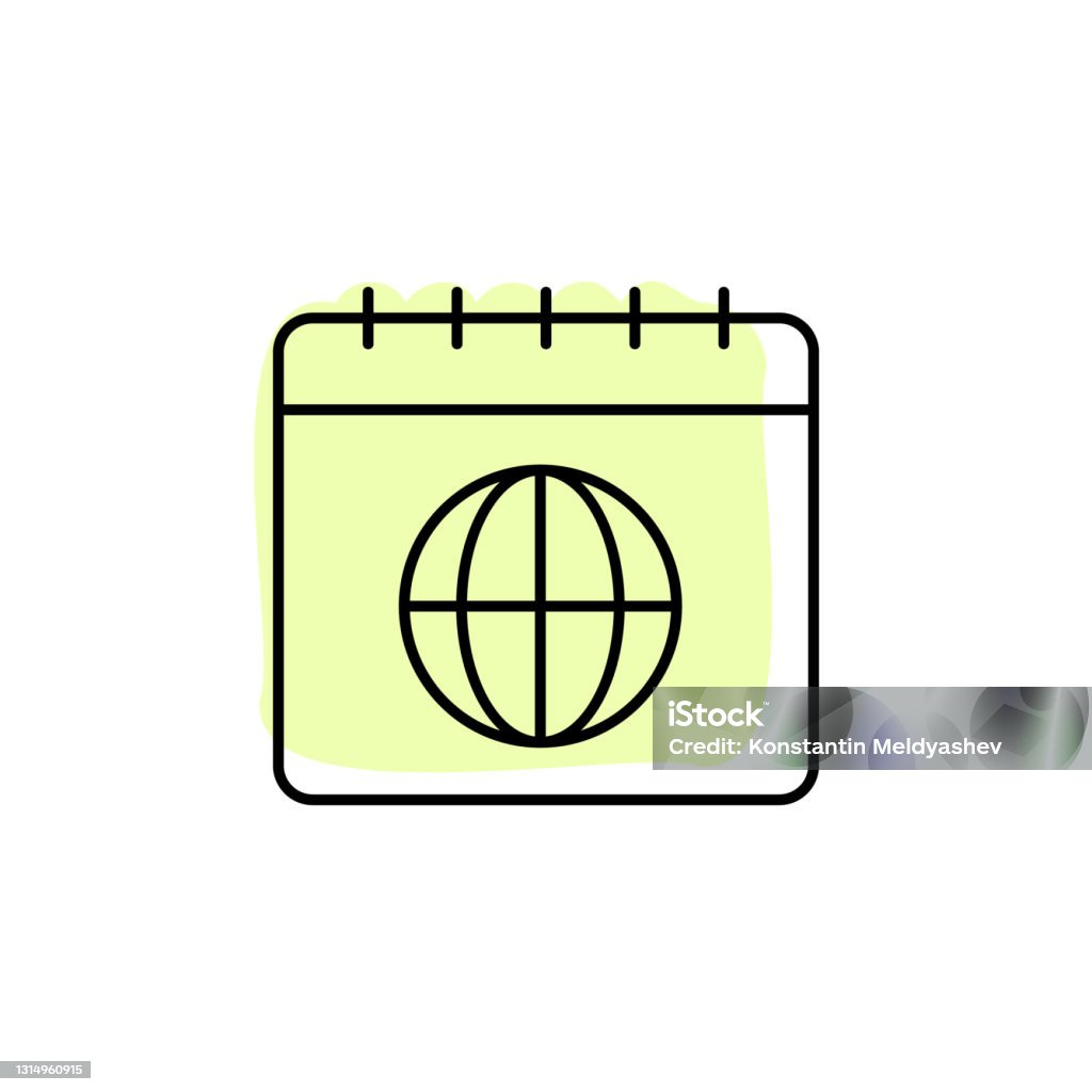 Calendar Global Earth With Color Shadow Vector Icon In Calendar Set