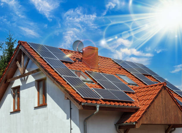 istock Solar system on a roof own home. 1314962478