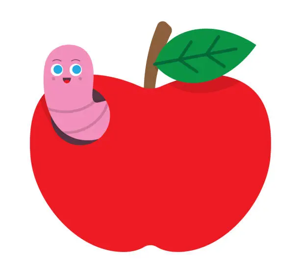 Vector illustration of Worm in the Apple Vector Illustration