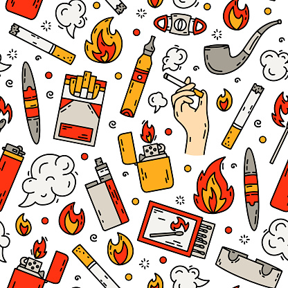 cigarette pattern Cigarette Smoking Vector Seamless Pattern In Doodle Style Stock Illustration - Download Image Now cigarette pattern Cigarette Smoking Vector Seamless Pattern In Doodle Style Stock Illustration - Download Image Now