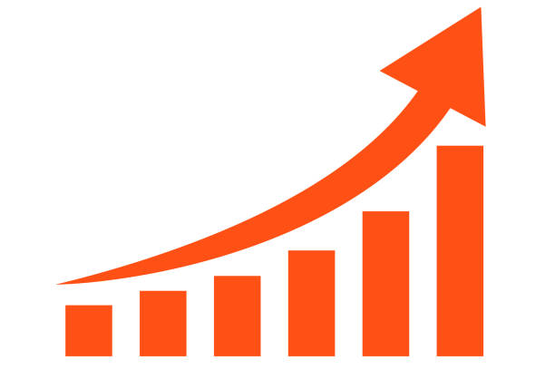 Bar chart and red arrow Bar chart and red arrow with upward trend. Vector illustration. close up stock illustrations
