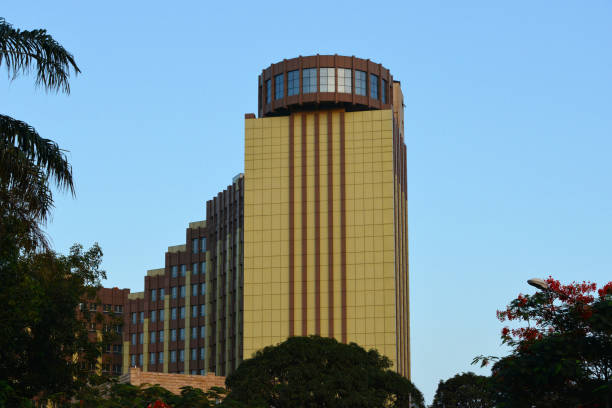 Conakry, Guinea: Primus hotel Kaloum, known for its 'Sky-bar', the flying saucer on the 18th floor, offering views over the city (Tombo Island), the Los Islands and the Kaloum Peninsula.