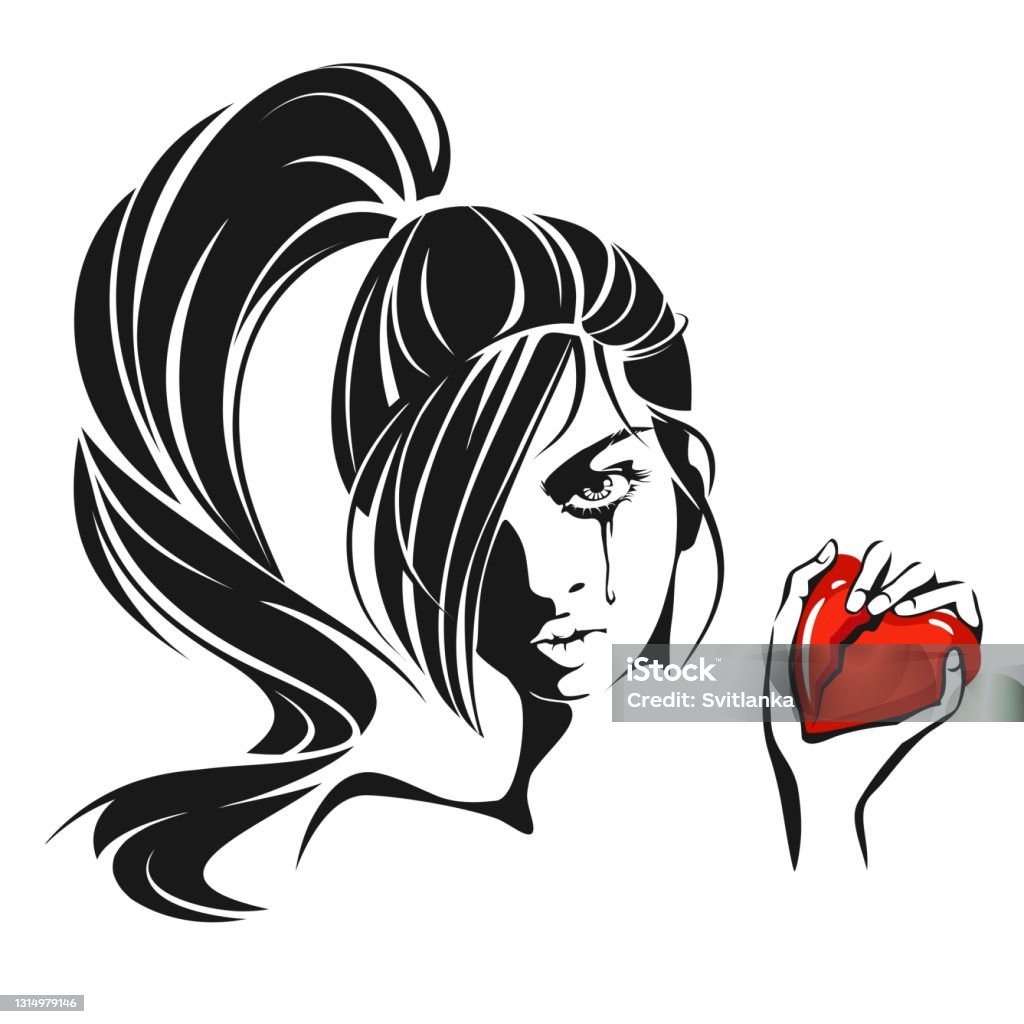 Girl Crying Over A Broken Heart Stock Illustration - Download ...