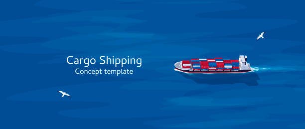 ilustrações, clipart, desenhos animados e ícones de navio de carga com contêineres - sea freight transportation transportation shipping