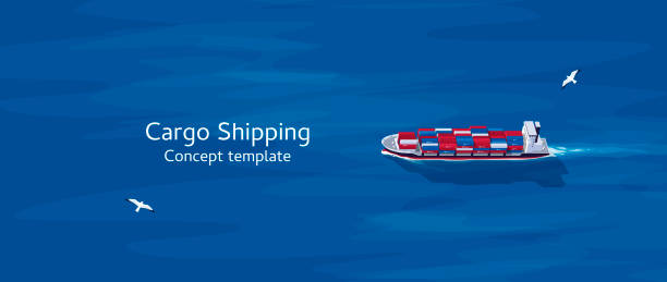 грузовое судно с контейнерами - sea freight transportation transportation shipping stock illustrations