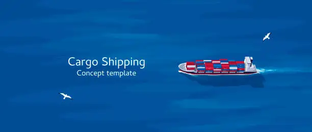 Vector illustration of Cargo ship with containers