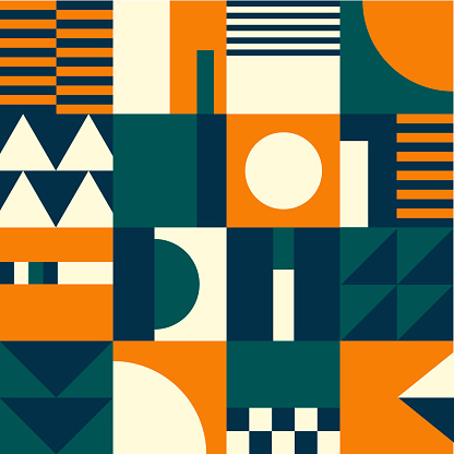 Seamless Geometric Patterns Bundle. orange, green, blue colors.