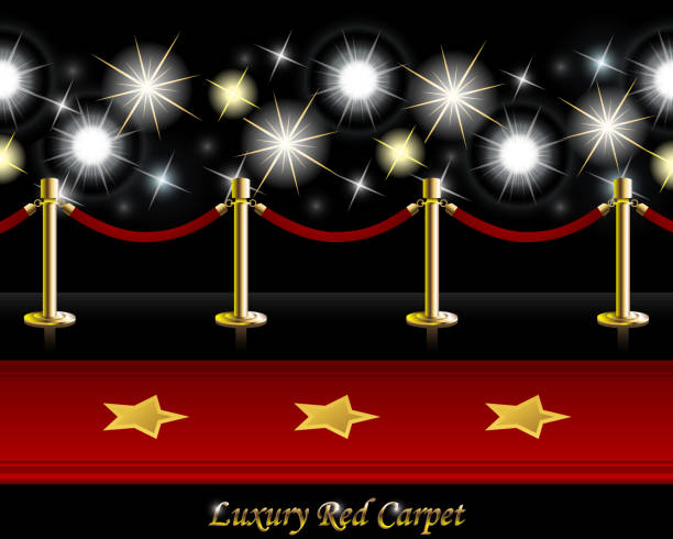czerwony dywan z polakami i lina barierowa przed paparazzi miga - entrance hall flash stock illustrations